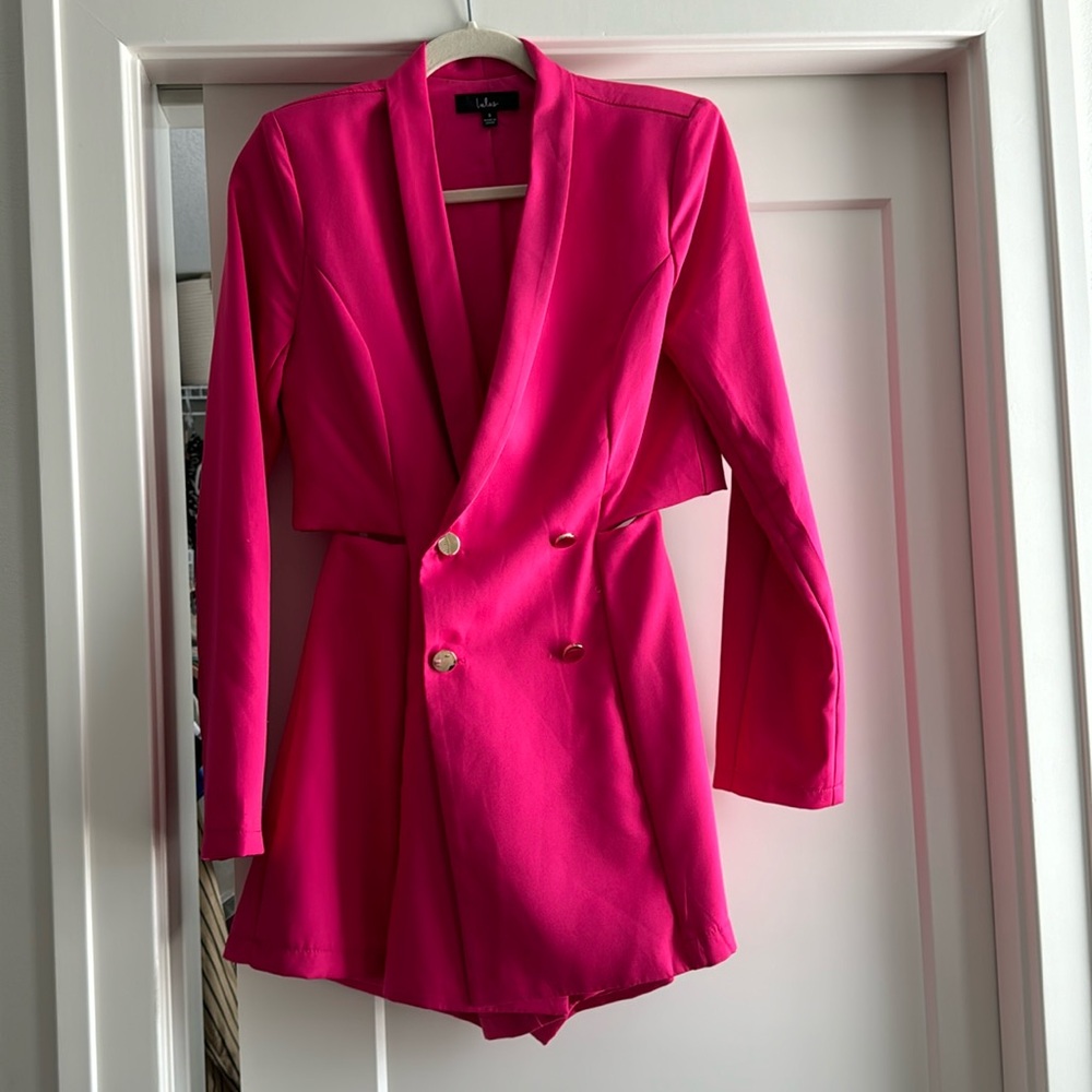 Hot pink long sleeve blazer romper